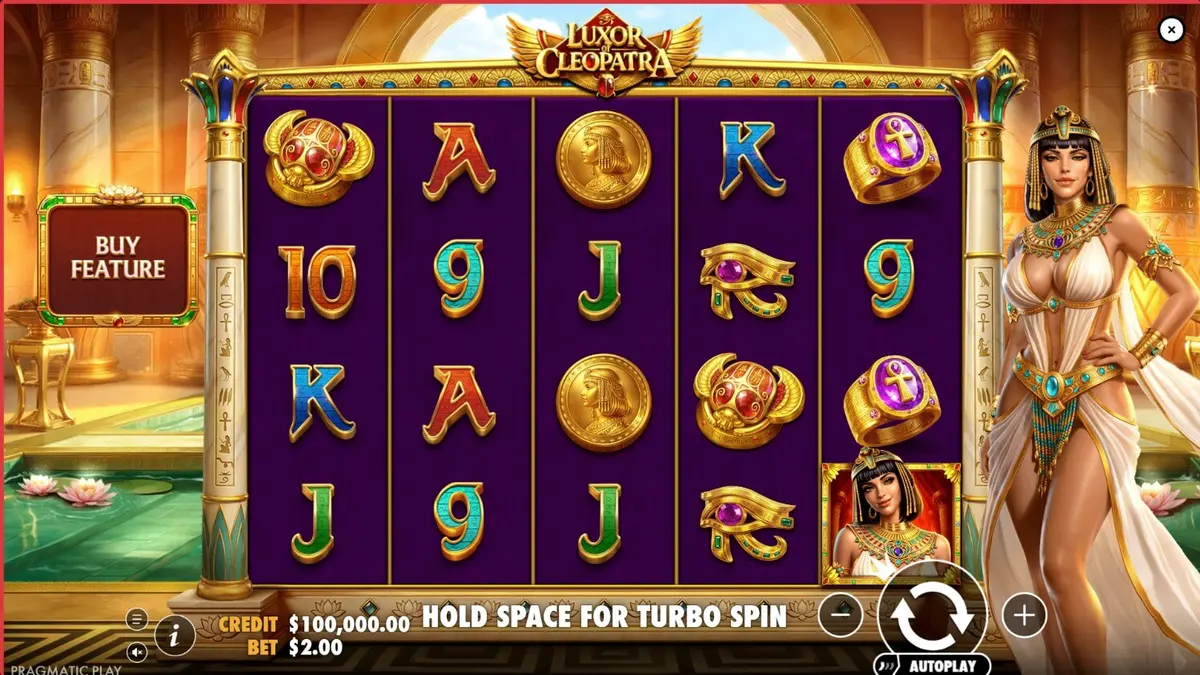 Luxor of Cleopatra slot game interface with Egyptian theme