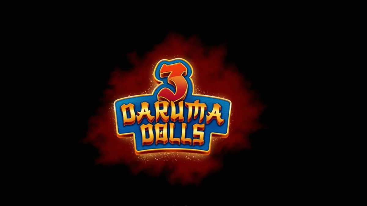 Tampilan visual slot 3 Daruma Dolls dengan latar belakang kuil Jepang dan boneka Daruma yang mistis